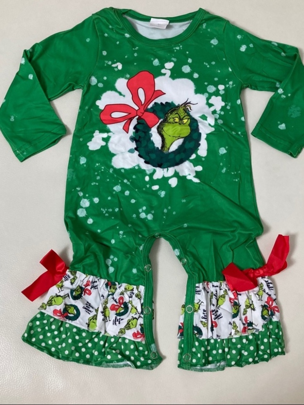 Grinch Christmas 🎄 cute romper bow sleeve